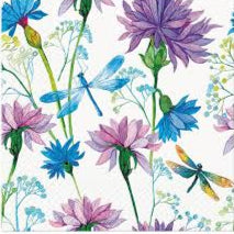 'Flower With Dragonfly 33cm 3 Ply Napkins