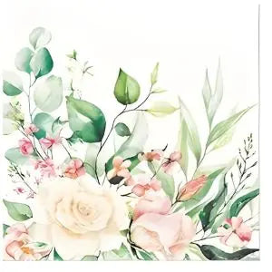 Watercolour illustration of flowers and leaves on a white background